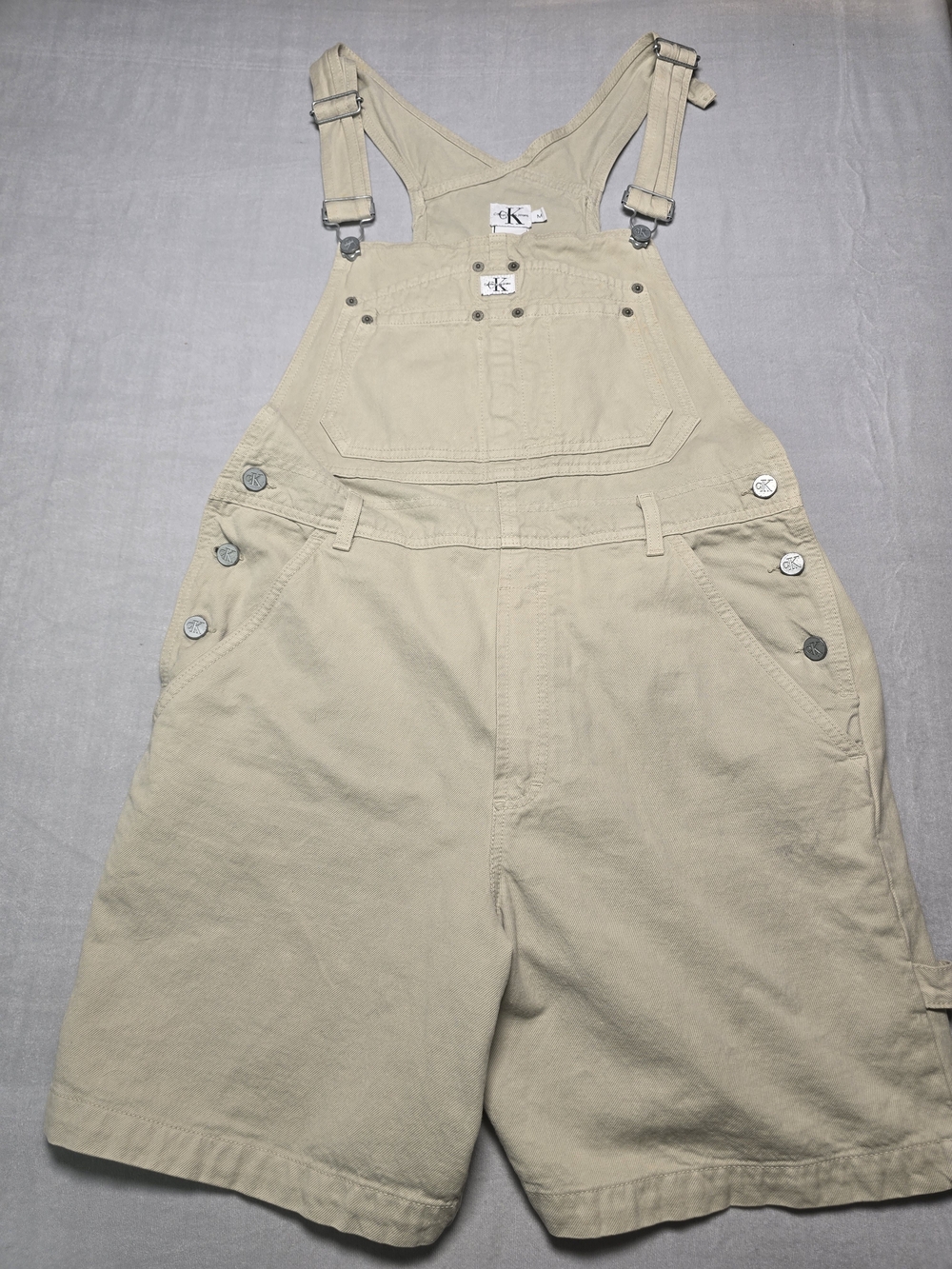 Vintage 90's Calvin Klein Shortalls Beige Cargo Short Overalls Streetwear